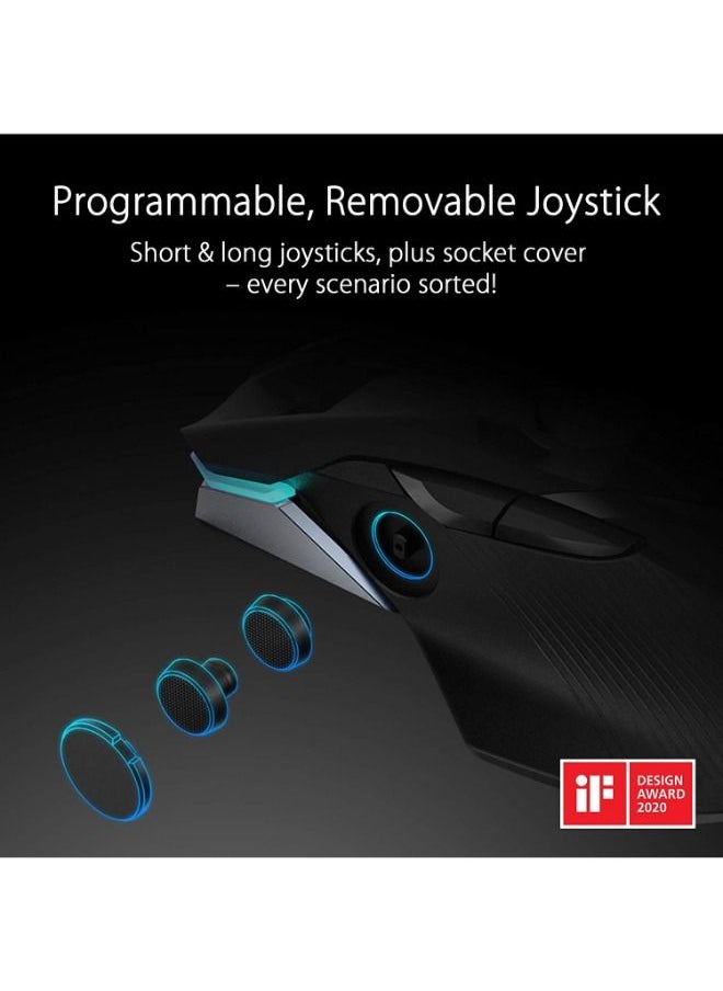 Rog Chakram Ergonomic Rgb Optical Qi Gaming Mouse with Wireless Charging Side Joystick Tri Mode Connect 16000 Dpi Sensor Push Fit switch Socket Design Aura Sync lighting Black