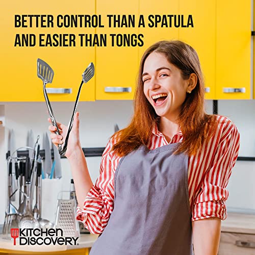 Kitchen Discovery Grip Right Turner Tongs – Kitchen Discovery – Dual Spatulas for Safe Lifting of Fish, Burgers, Pancakes, Cutlets – Stainless Steel Barbecue Tongs for Easy Flipping - Image 3