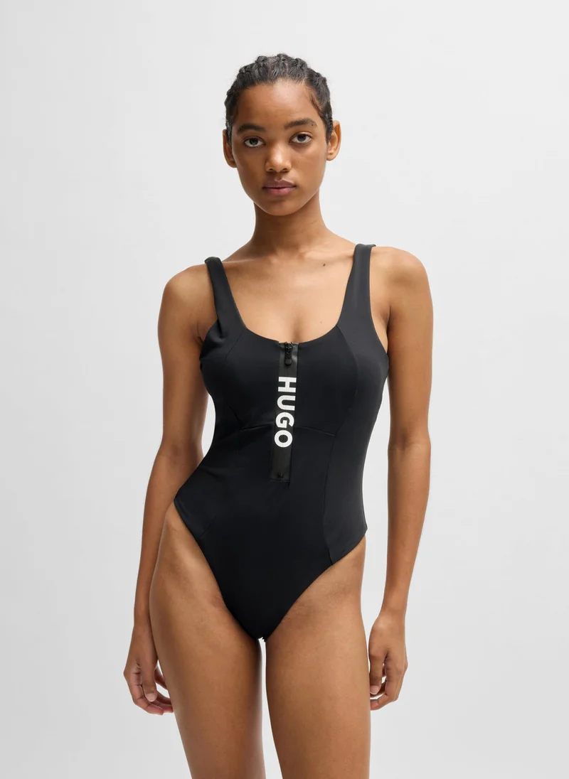 HUGO Logo-zip swimsuit with removable padding