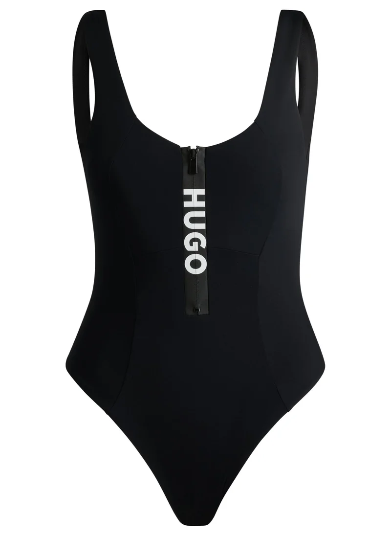 HUGO Logo-zip swimsuit with removable padding