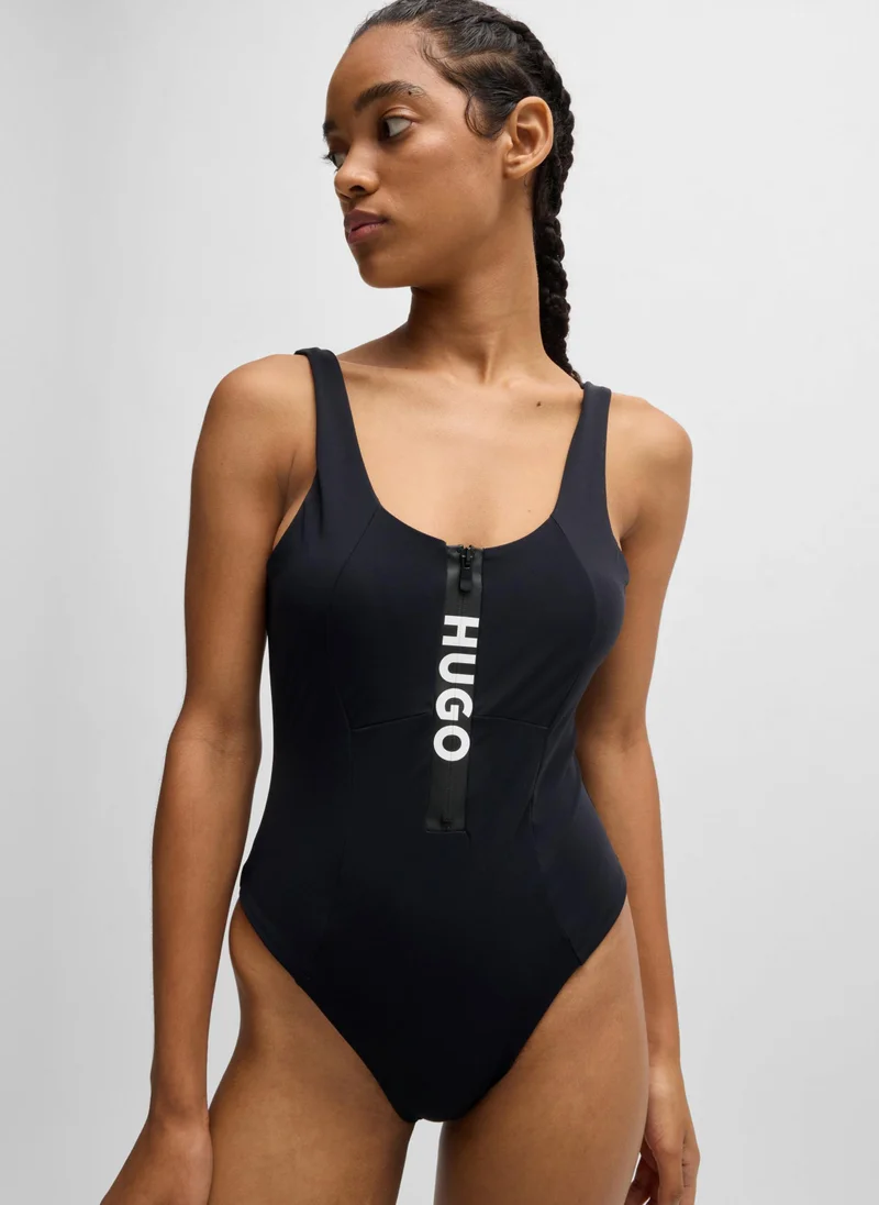HUGO Logo-zip swimsuit with removable padding