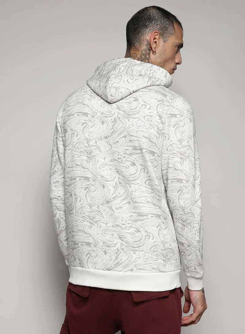 Campus Sutra Men's White & Grey Contrast Fluid Zip Front Hoodie