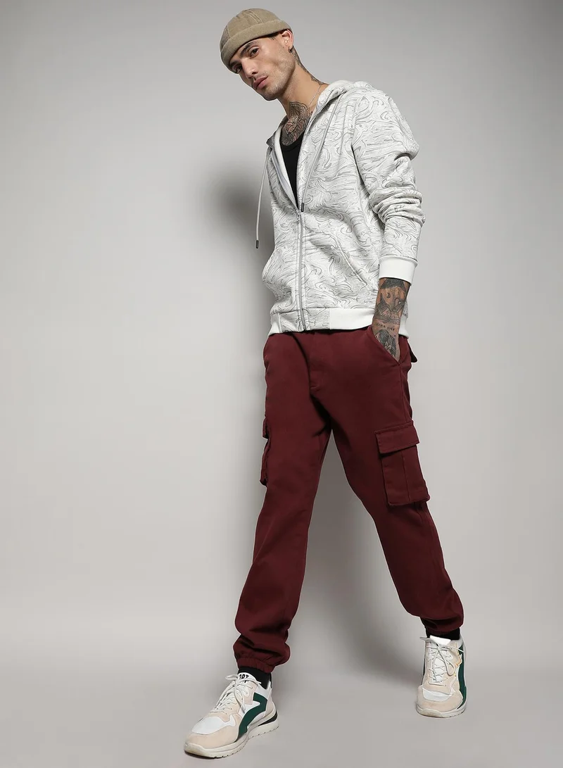 Campus Sutra Men's White & Grey Contrast Fluid Zip Front Hoodie