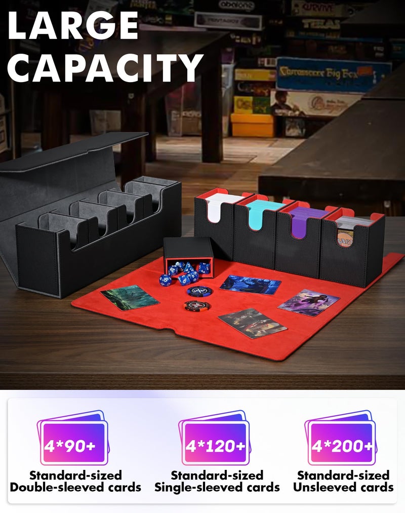UAONO Card Deck Box with Dice Tray for MTG, 5 in 1 Card Deck Case Holds 800+ Unsleeved Cards, Strong Magnet Organizer Compatible with Yugioh TCG Sports Cards (Black) - Image 3