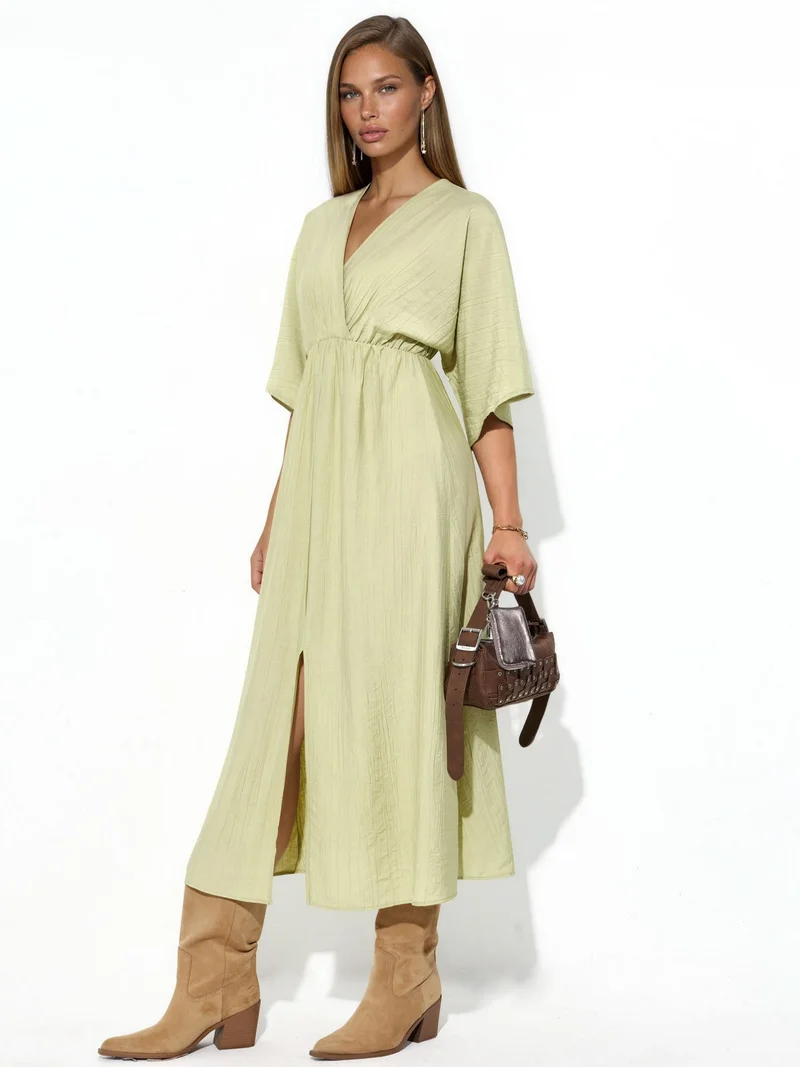 Busem BUSEM V-Neck Midi Wrap Dress with Three Quarter Sleeves