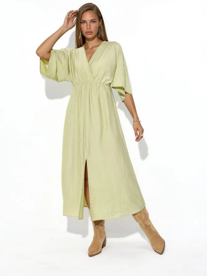 Busem BUSEM V-Neck Midi Wrap Dress with Three Quarter Sleeves