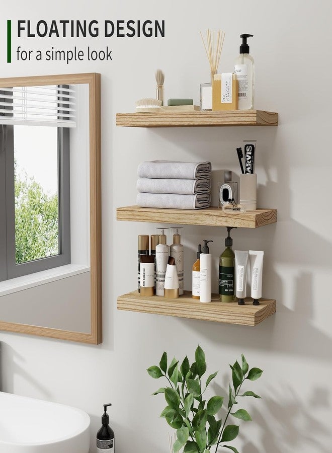 Marsmiles Wood Floating Shelves for Wall Set of 3, 17 Inch Wide Rustic Wooden Floating Shelves, Invisible Wall Mounted Display for Living Room Bedroom Kitchen Bathroom Office, Carbonized Black - Image 2