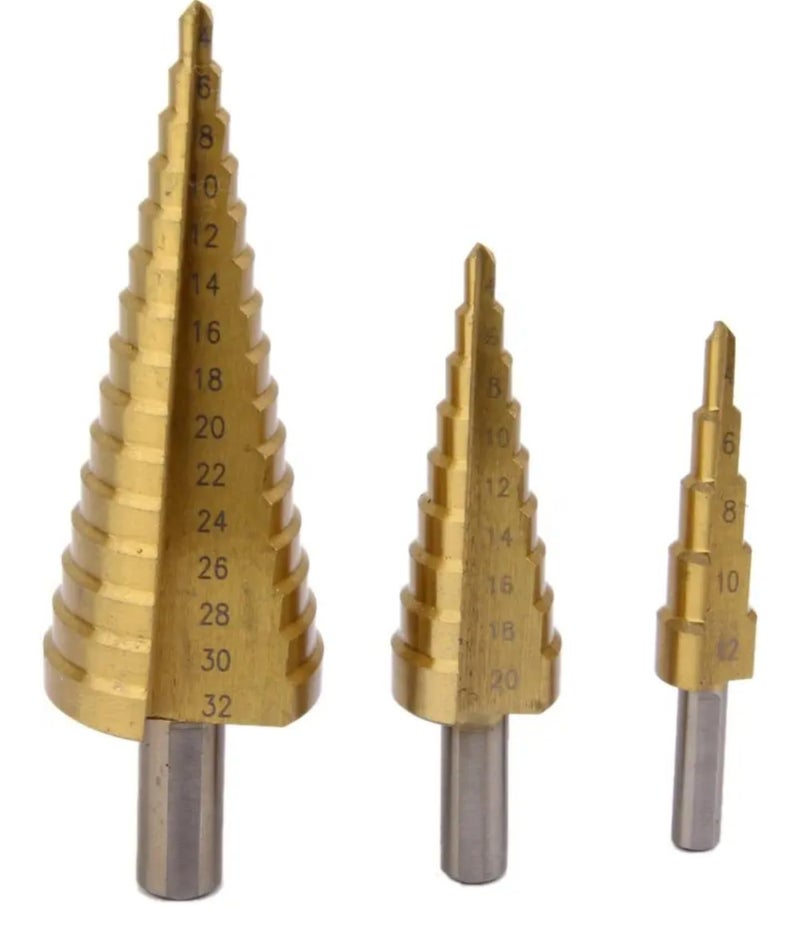 Zglol Hardware Step Drill Bit Set, Titanium HSS Conical Drill Bits for Plastic, Wood, Aluminum, Sheet Metal, 3 Pieces - Image 2