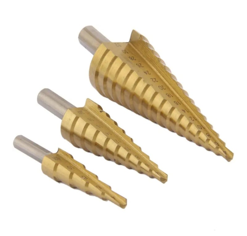 Zglol Hardware Step Drill Bit Set, Titanium HSS Conical Drill Bits for Plastic, Wood, Aluminum, Sheet Metal, 3 Pieces - Image 3