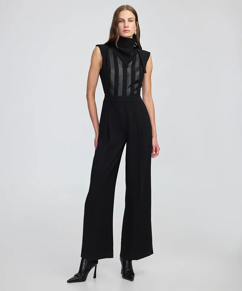 ابيكول Faux Leather & Suede Panel Jumpsuit