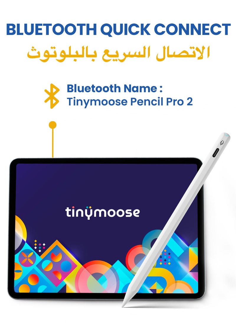 تاينيموس قلم ايباد ستايلس بنسل برو 2 مع إيماءات / مؤشر بطارية على الشاشة / شحن USB-C سريع / رفض راحة اليد لجهاز Apple iPad 2018 وما بعده - أبيض - Image 3