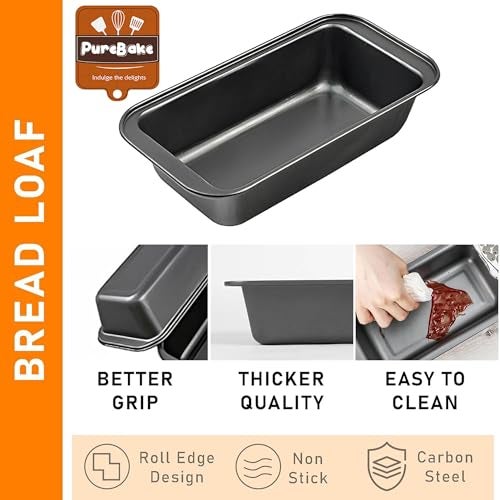 PureBake Cake Baking Set Microwave Safe Utensils 3 pc Combo of Round Cake Mould Cake tin, Bread Moulds for Baking, Muffin Tray I Microwave Oven Accessories, Dishwasher Safe - Carbon Steel - Black - Image 5