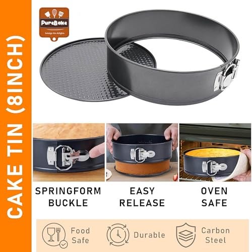 PureBake Cake Baking Set Microwave Safe Utensils 3 pc Combo of Round Cake Mould Cake tin, Bread Moulds for Baking, Muffin Tray I Microwave Oven Accessories, Dishwasher Safe - Carbon Steel - Black - Image 3