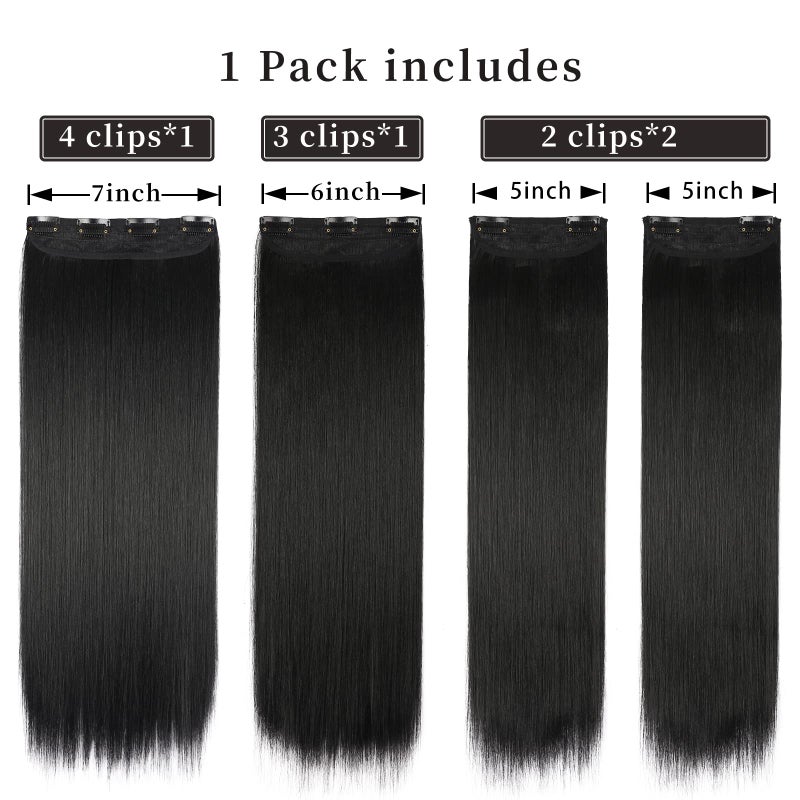 LEEONS Black Hair Extensions Straight Clip in Hair Extensions Clip ins - Soft and Thick (20 Inches, 4Pcs, #1B) - Image 3