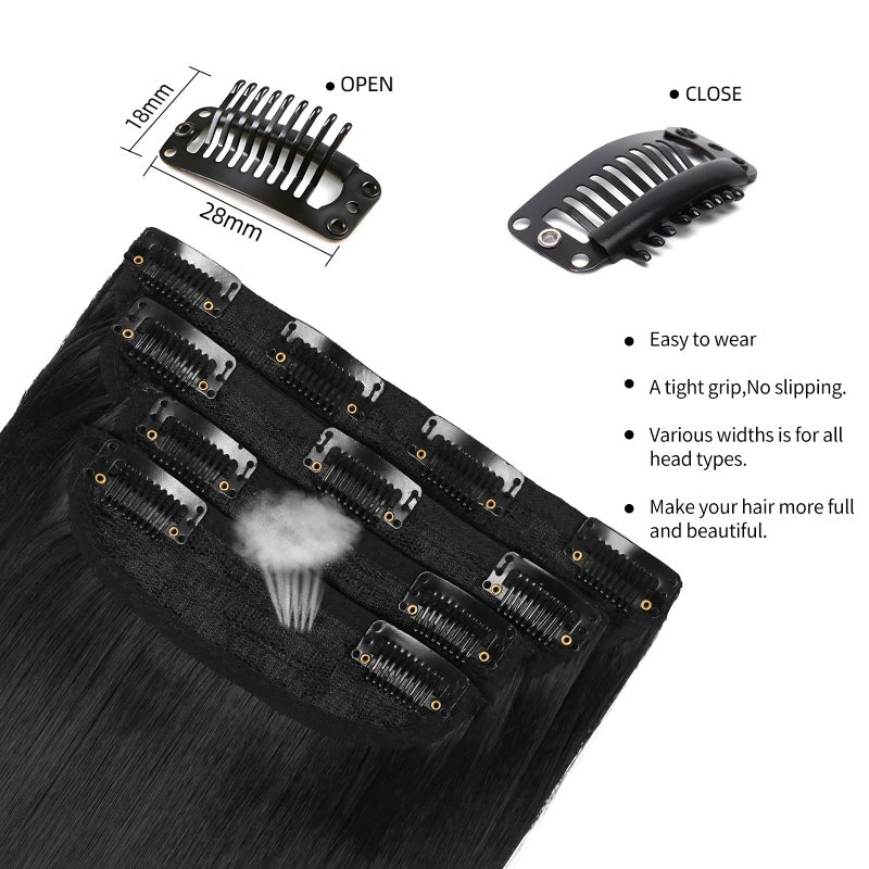 LEEONS Black Hair Extensions Straight Clip in Hair Extensions Clip ins - Soft and Thick (20 Inches, 4Pcs, #1B) - Image 4