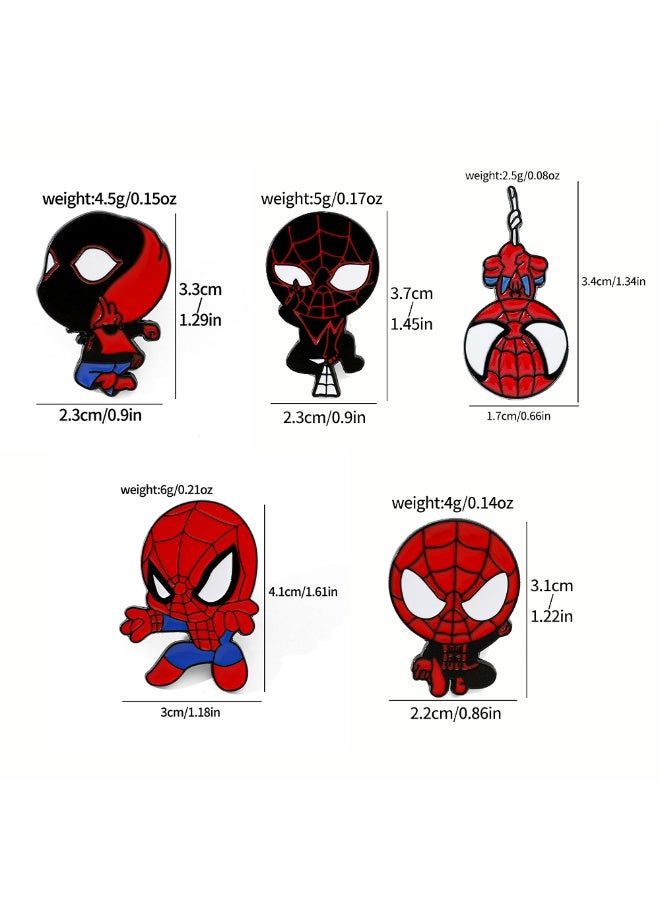 SPIDERMAN 5 Pcs Spider-Man Cartoon Enamel Brooch Set, Cute Super Hero Metal Lapel Pins, Decorative Badges For Backpacks Jackets Clothing Gift - Image 2