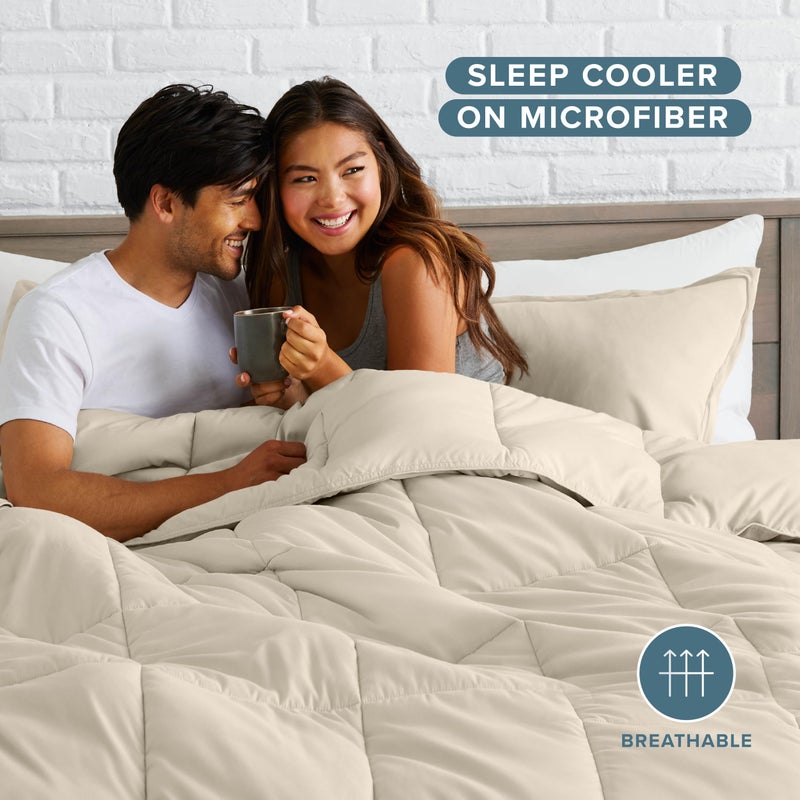 Bare Home Comforter Set - Queen Size - Ultra-Soft - Goose Down Alternative - Premium 1800 Series - All Season Warmth (Queen, Sand) - Image 3