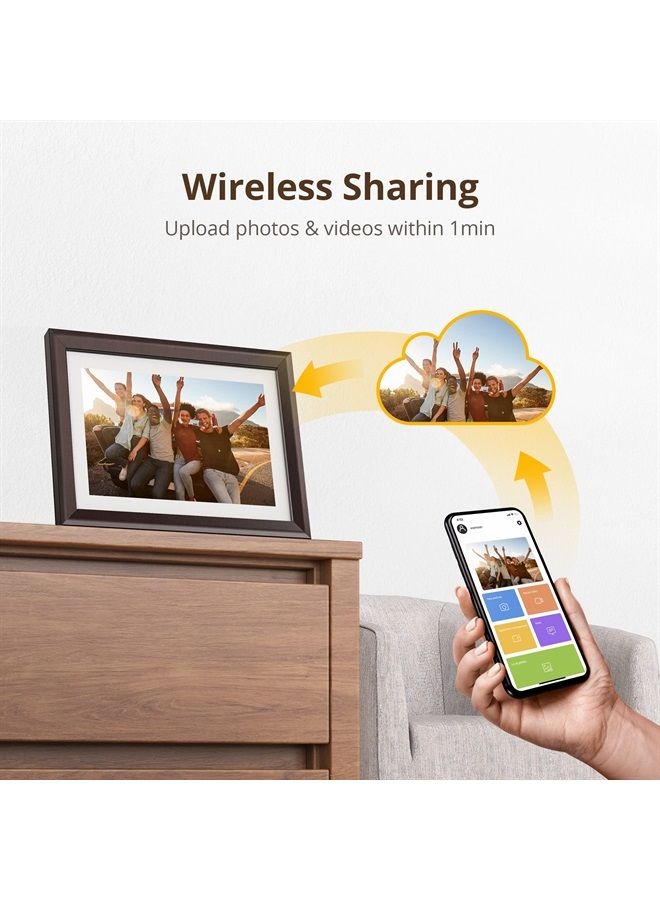 Digital Picture Frame WiFi 10 inch IPS Touch Screen HD Display, 16GB Storage, Auto-Rotate, Share Photos via App, Email, Cloud - Classic 10