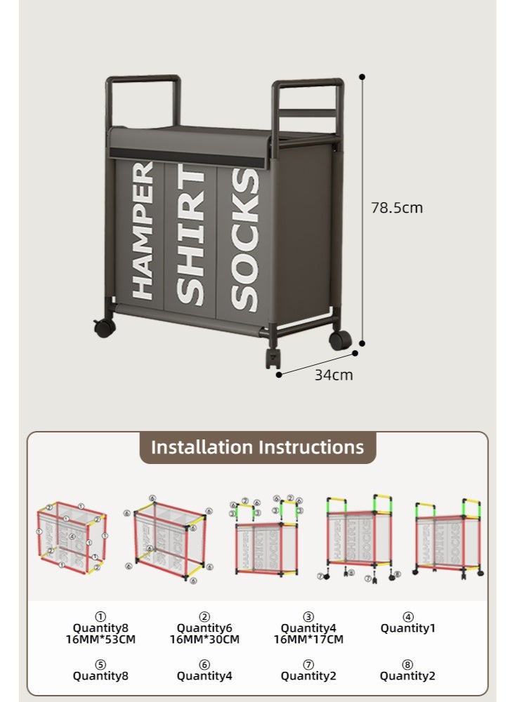 Large Laundry Basket,Laundry Basket with Three Elegant and Practical Compartments for Easy Sorting and Organizing of Clothes  for Dirty Clothes in the Dorm & Family Closet Storage Container and Organizer - Image 2