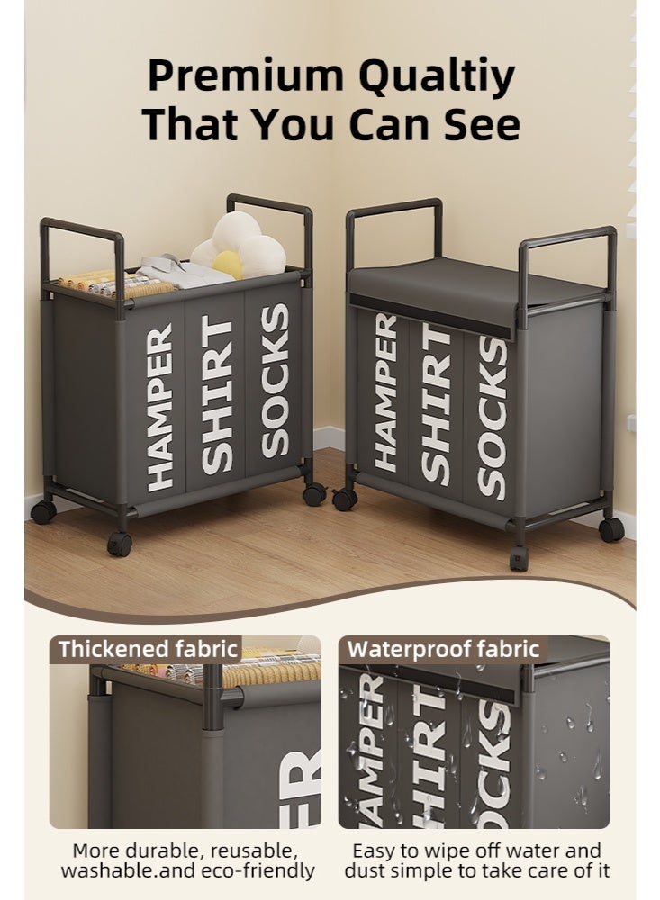 Large Laundry Basket,Laundry Basket with Three Elegant and Practical Compartments for Easy Sorting and Organizing of Clothes  for Dirty Clothes in the Dorm & Family Closet Storage Container and Organizer - Image 4