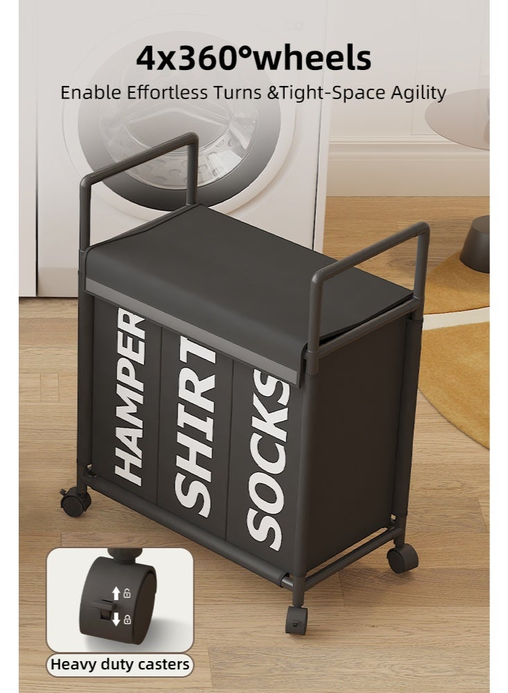 Large Laundry Basket,Laundry Basket with Three Elegant and Practical Compartments for Easy Sorting and Organizing of Clothes  for Dirty Clothes in the Dorm & Family Closet Storage Container and Organizer - Image 5