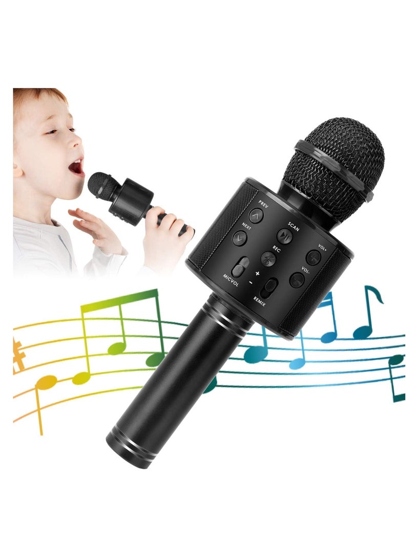 ميكروفون كاريوكي بلوتوث لاسلكي 5 في 1 جهاز تسجيل ومكبر الصوت وميكروفون محمول باليد مع راديو ريميكس اف ام قابل للتعديل للاطفال والمراهقين البنات والاولاد (فضي) - Image 2