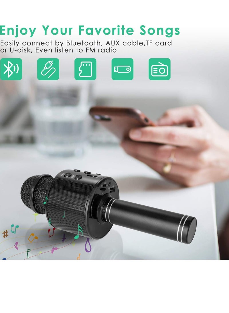 ميكروفون كاريوكي بلوتوث لاسلكي 5 في 1 جهاز تسجيل ومكبر الصوت وميكروفون محمول باليد مع راديو ريميكس اف ام قابل للتعديل للاطفال والمراهقين البنات والاولاد (فضي) - Image 3