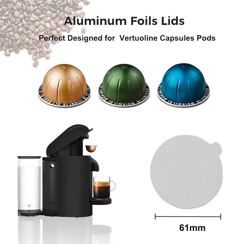 Clinuse Aluminum Foils Lids Seals for Nespresso Vertuo Pods, 100Pcs Reusable Nespresso Capsules Coffee Pods Cover Seals, Compatible with Nespresso Vertuoline Vertuo (61mm, White) - Image 2