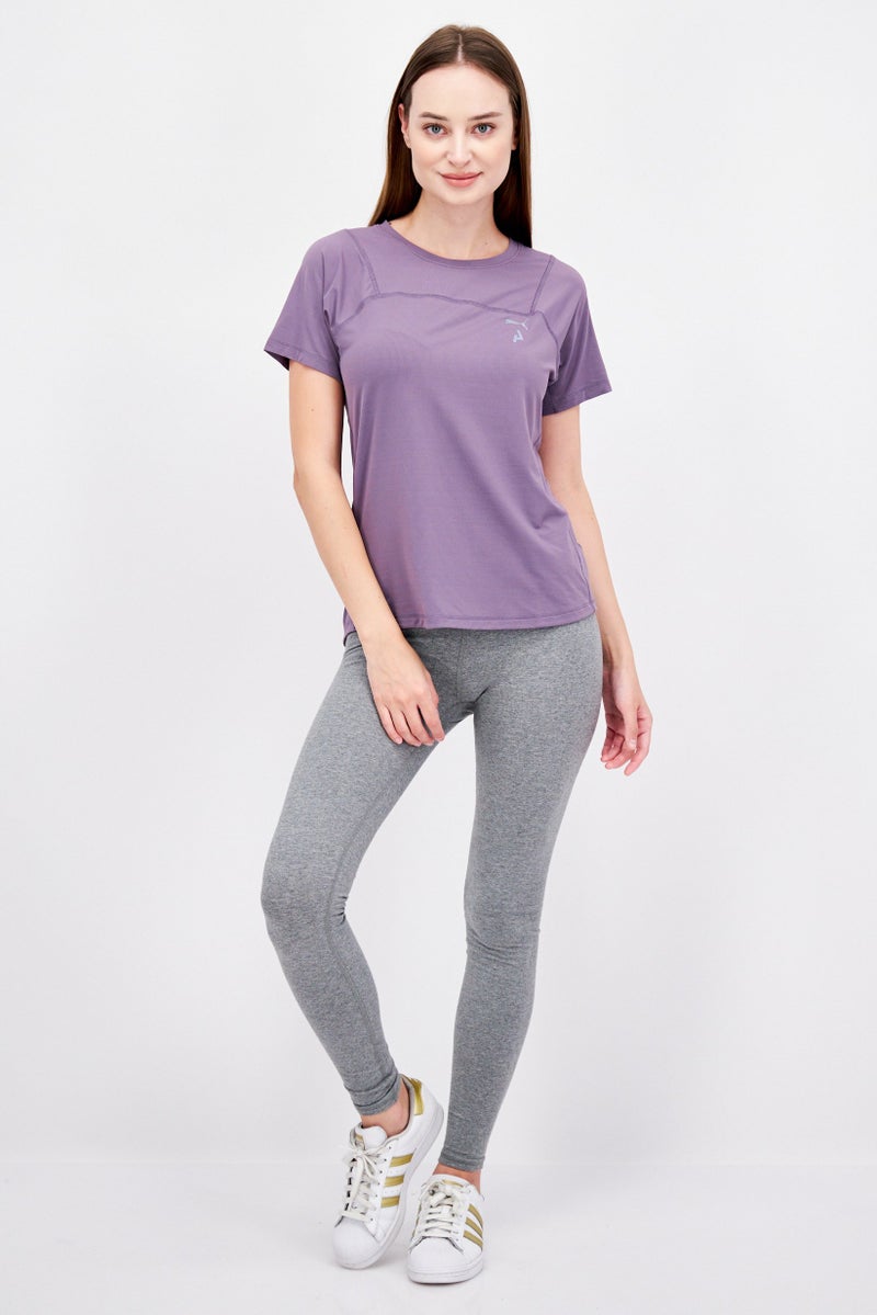 Purple Women Sportswear Fit Short Sleeve Training T-Shirt, Purple - Image 2