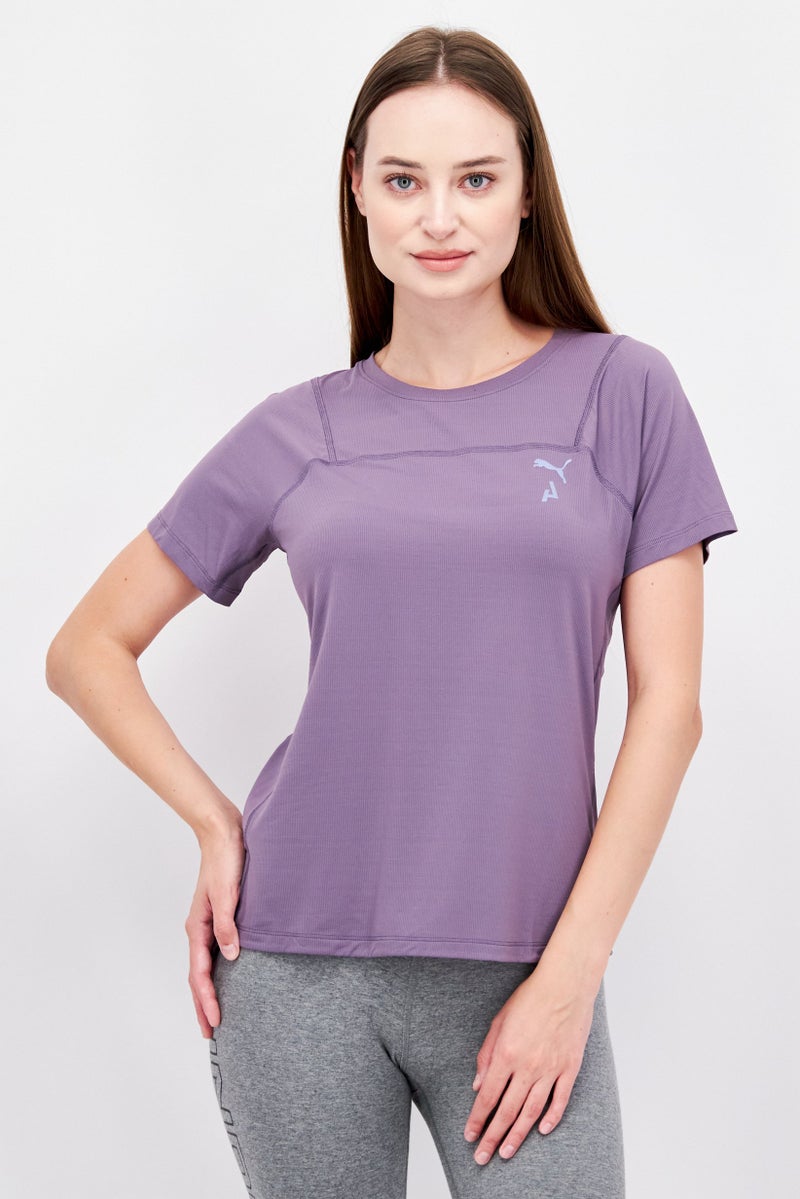 Purple Women Sportswear Fit Short Sleeve Training T-Shirt, Purple - Image 1