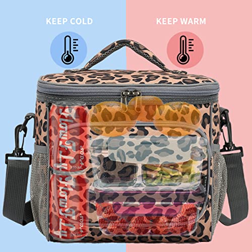 FlowFly Insulated Reusable Lunch Bag Adult Large Lunch Box for Women and Men with Adjustable Shoulder Strap,Front Zipper Pocket and Dual Large Mesh Side Pockets,Leopard - Image 2