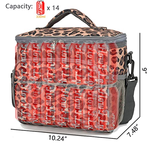 FlowFly Insulated Reusable Lunch Bag Adult Large Lunch Box for Women and Men with Adjustable Shoulder Strap,Front Zipper Pocket and Dual Large Mesh Side Pockets,Leopard - Image 4