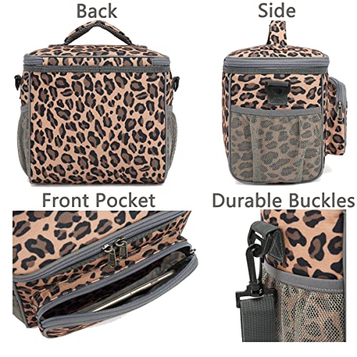 FlowFly Insulated Reusable Lunch Bag Adult Large Lunch Box for Women and Men with Adjustable Shoulder Strap,Front Zipper Pocket and Dual Large Mesh Side Pockets,Leopard - Image 5