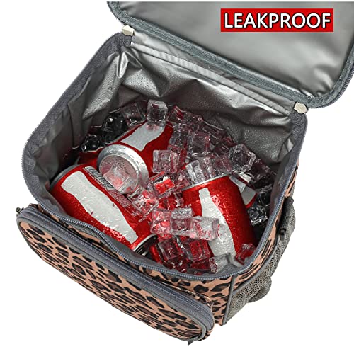FlowFly Insulated Reusable Lunch Bag Adult Large Lunch Box for Women and Men with Adjustable Shoulder Strap,Front Zipper Pocket and Dual Large Mesh Side Pockets,Leopard - Image 3