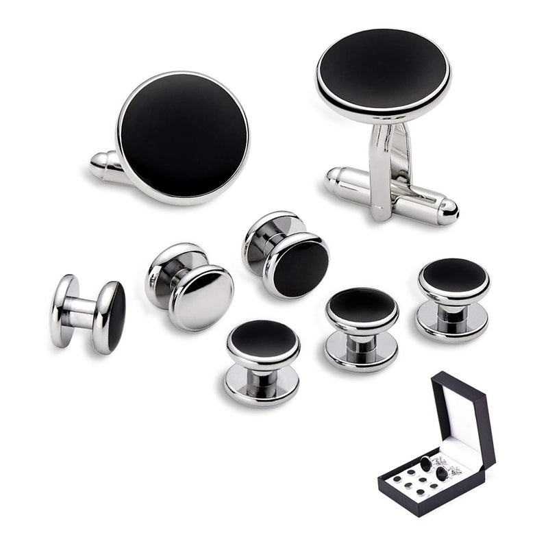 Zealmer 8pcs Tuxedo Shirts Studs and Cufflinks Set for Men Black - Image 1