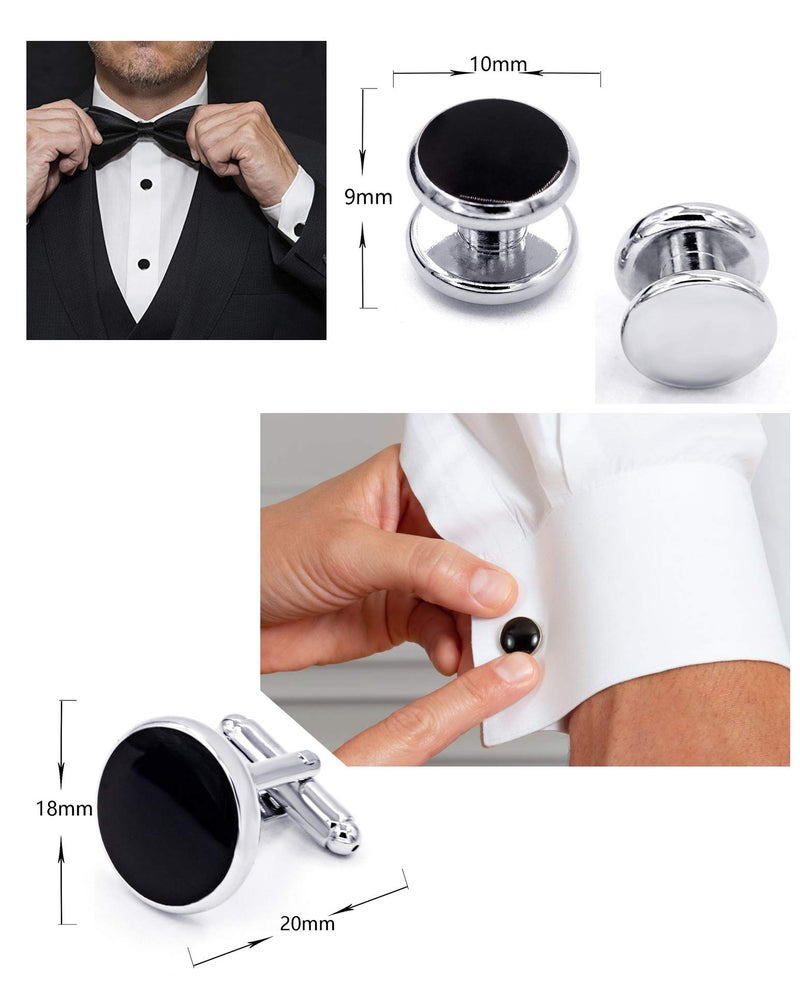 Zealmer 8pcs Tuxedo Shirts Studs and Cufflinks Set for Men Black - Image 3