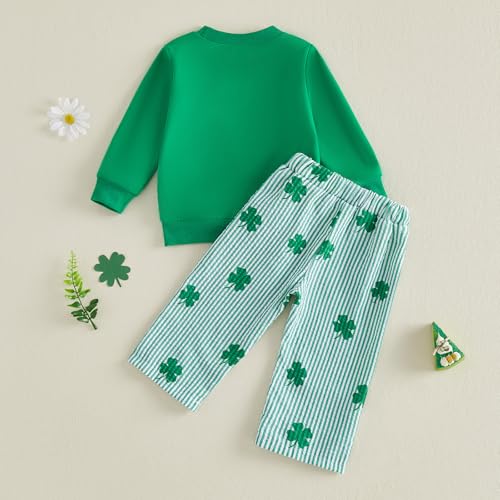 JLKGICF St Patricks Day Baby Boy Outfit Long Sleeve Clover Sweatshirt Striped Pants Toddler Boy Summer Spring Clothes (Green Clover, 12-18 Months) - Image 4