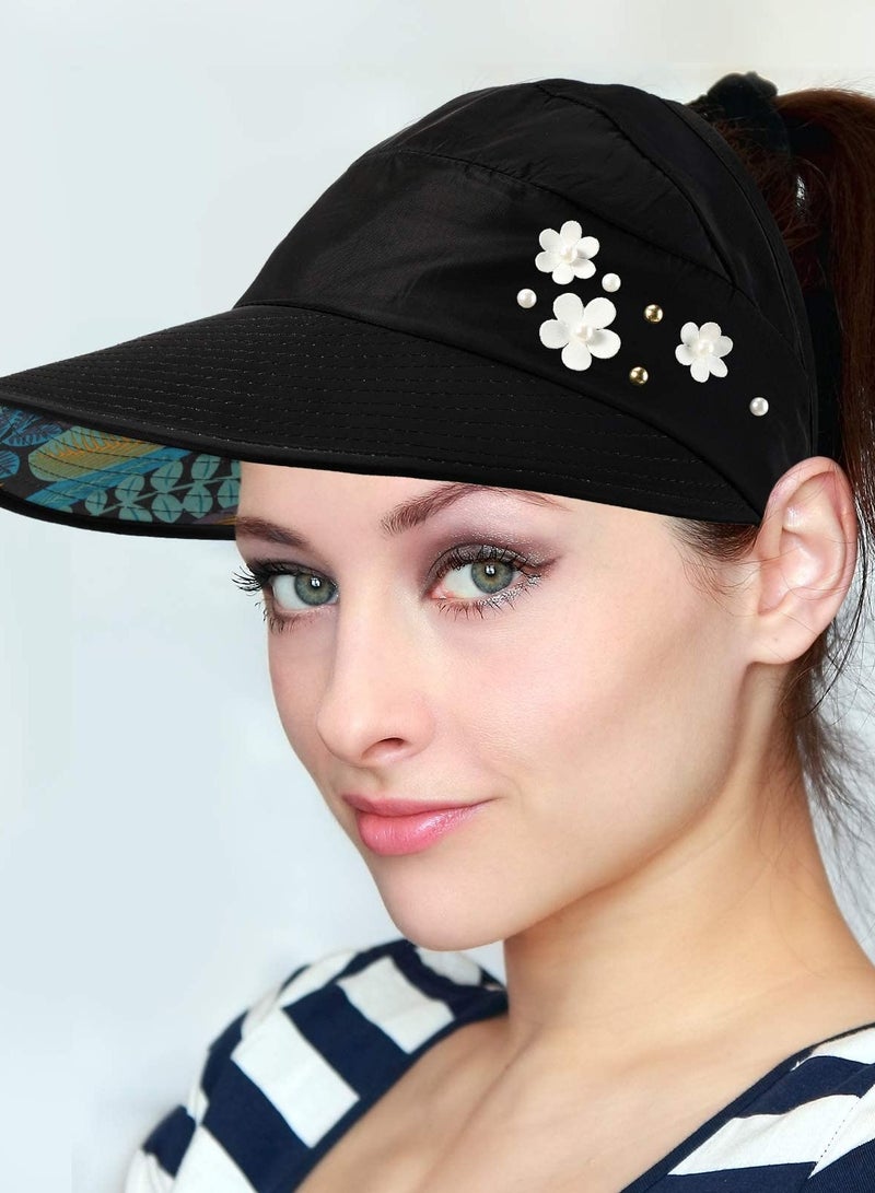 SOLARAE Sun Hats for Women Wide Brim, Summer Beach Hat UV Protection Sun Ray, Foldable Visor Floppy Adjustable Ponytail Hat for Hiking Camping Fishing Safari (Pack of 4) - Image 3