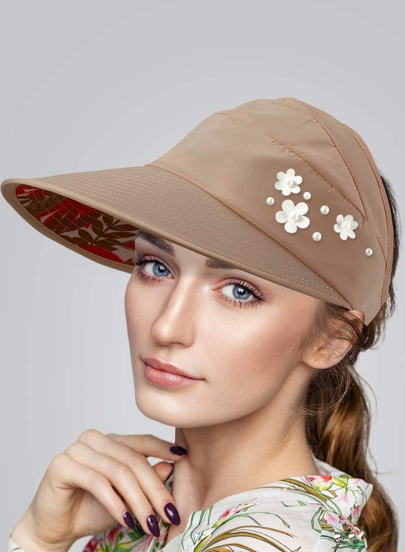 SOLARAE Sun Hats for Women Wide Brim, Summer Beach Hat UV Protection Sun Ray, Foldable Visor Floppy Adjustable Ponytail Hat for Hiking Camping Fishing Safari (Pack of 4) - Image 4