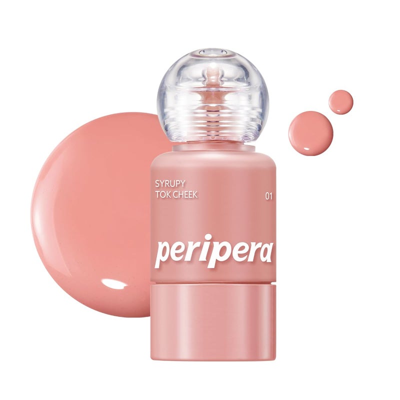 PERIPERA SYRUPY TOK CHEEK 15 Colors, Liquid Blush, Dewy Finish and Hydrates All day, Soft Velvet Texture Face Cheek Tint (01 LIGHT PEACH) - Image 1