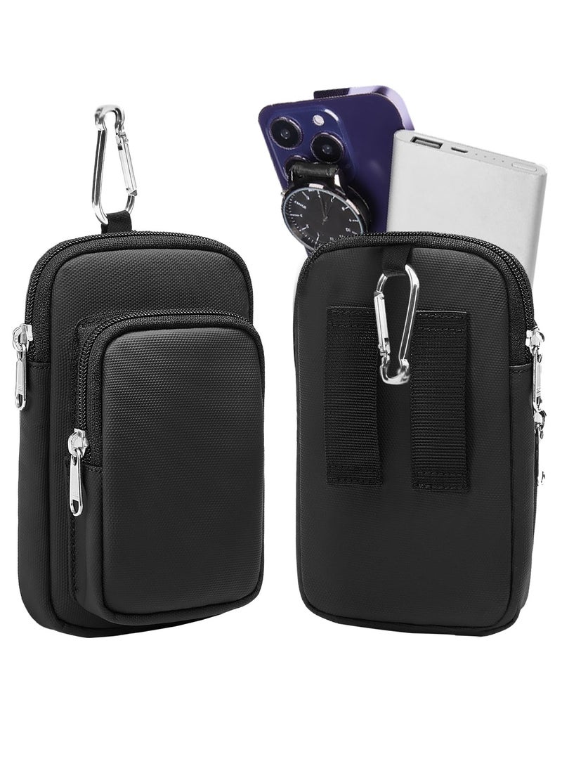 Excefore حاملات هواتف محمولة للحزام، حقيبة هاتف للحزام لهواتف آيفون وسامسونج وجوجل، حامل هاتف نايلون مع حلقة حزام وسحاب، حقيبة هاتف محمولة - أسود - Image 1