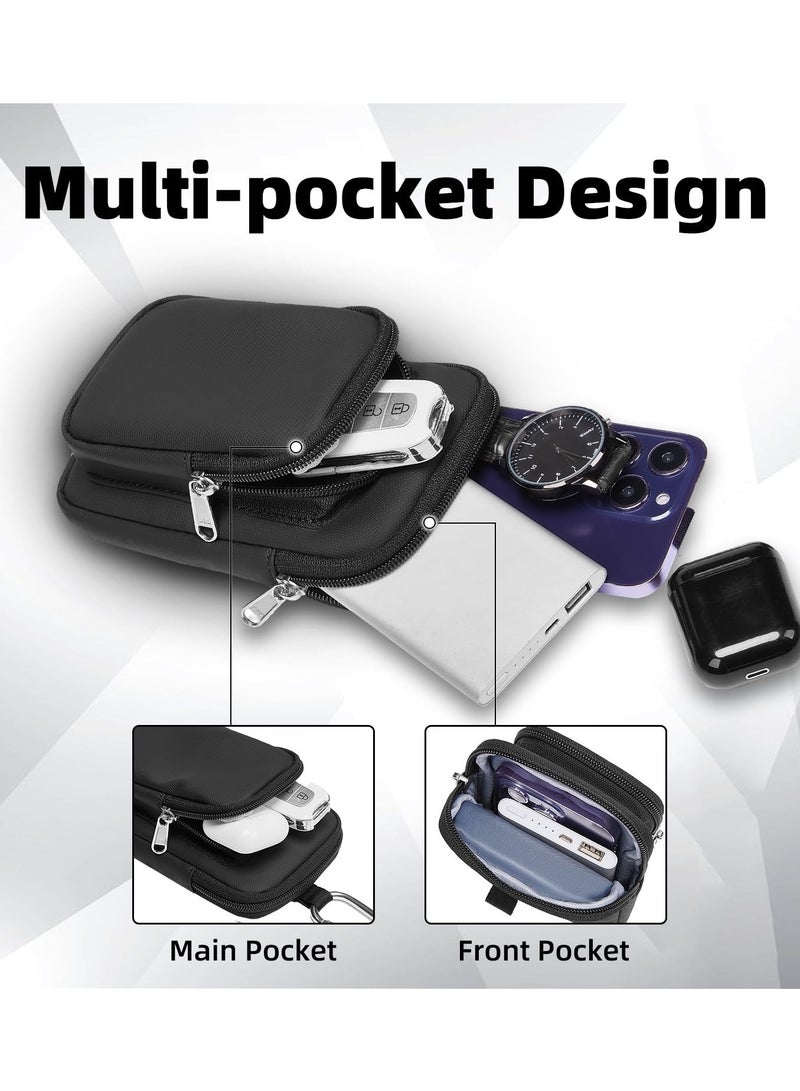 Excefore حاملات هواتف محمولة للحزام، حقيبة هاتف للحزام لهواتف آيفون وسامسونج وجوجل، حامل هاتف نايلون مع حلقة حزام وسحاب، حقيبة هاتف محمولة - أسود - Image 3