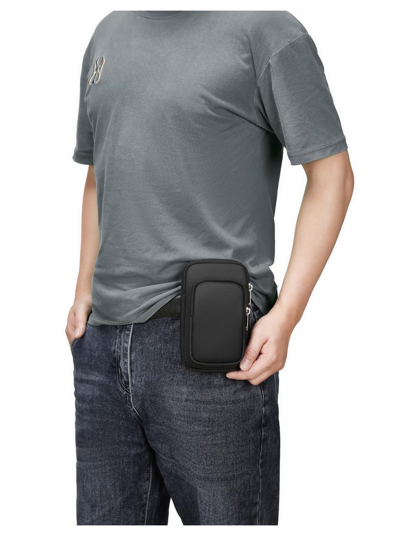 Excefore حاملات هواتف محمولة للحزام، حقيبة هاتف للحزام لهواتف آيفون وسامسونج وجوجل، حامل هاتف نايلون مع حلقة حزام وسحاب، حقيبة هاتف محمولة - أسود - Image 2