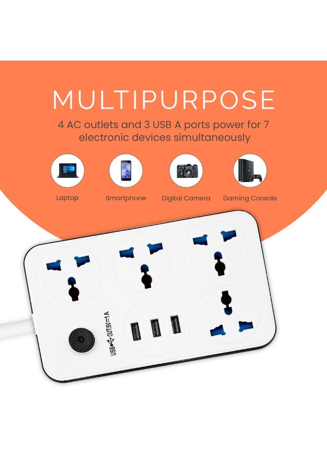 إيلونسي سلك تمديد طاقة عالمي بطول 5 أمتار مع 4 مقابس طاقة و3 منافذ USB، توصيلة كهرباء 4 اتجاهات مع 3 فتحات USB، وصلة تمديد 5 أمتار  - Image 4