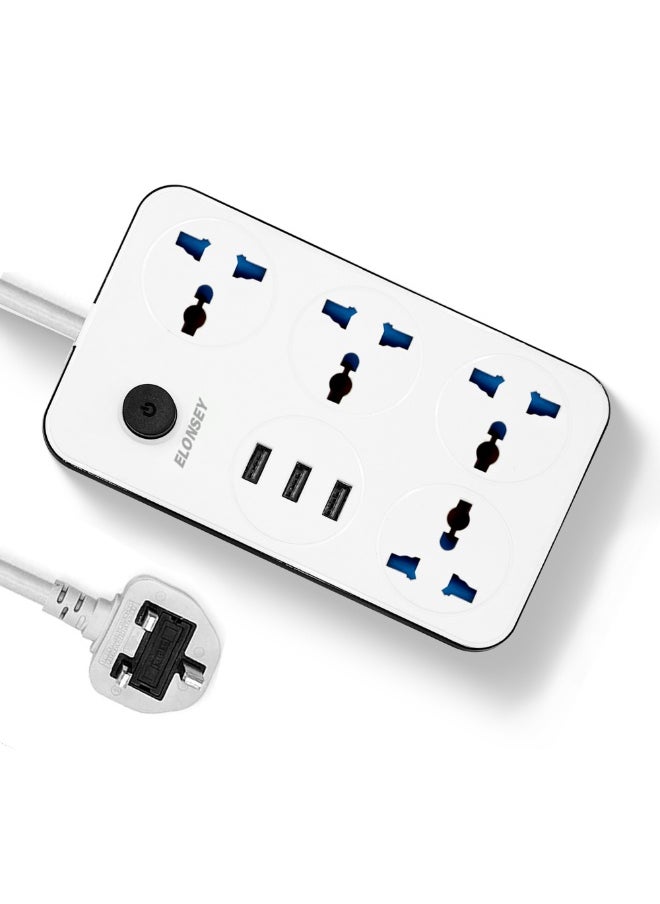 إيلونسي سلك تمديد طاقة عالمي بطول 5 أمتار مع 4 مقابس طاقة و3 منافذ USB، توصيلة كهرباء 4 اتجاهات مع 3 فتحات USB، وصلة تمديد 5 أمتار  - Image 5