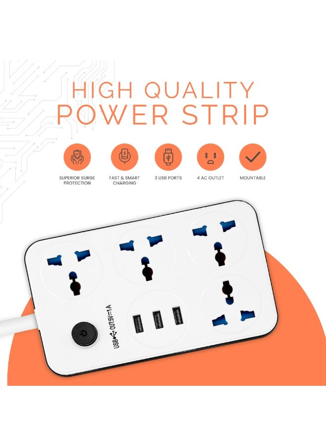 إيلونسي سلك تمديد طاقة عالمي بطول 5 أمتار مع 4 مقابس طاقة و3 منافذ USB، توصيلة كهرباء 4 اتجاهات مع 3 فتحات USB، وصلة تمديد 5 أمتار  - Image 3