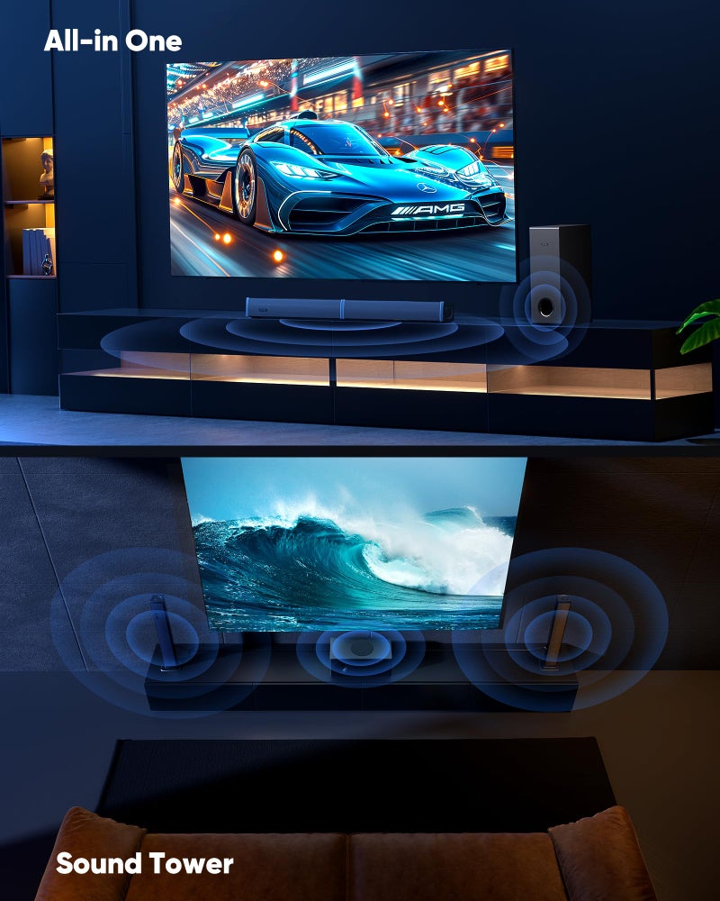 INFITBO بار صوت INFITBO لتلفاز ذكي 2.1CH 190W طاقة ذروة مع مضخم صوت قابل للفصل 2 في 1 نظام صوت محيطي BT 5.4 12L باس عميق لألعاب الكمبيوتر مع HD-ARC/Opt/USB/AUX مسرح منزلي - Image 3
