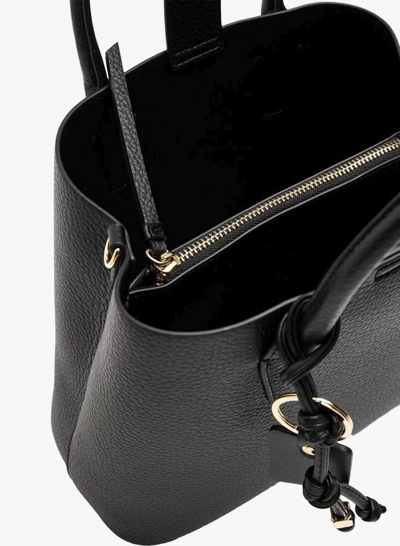 Parfois Black Tote Bag With Texture And Hanging for Women | Best Price UAE