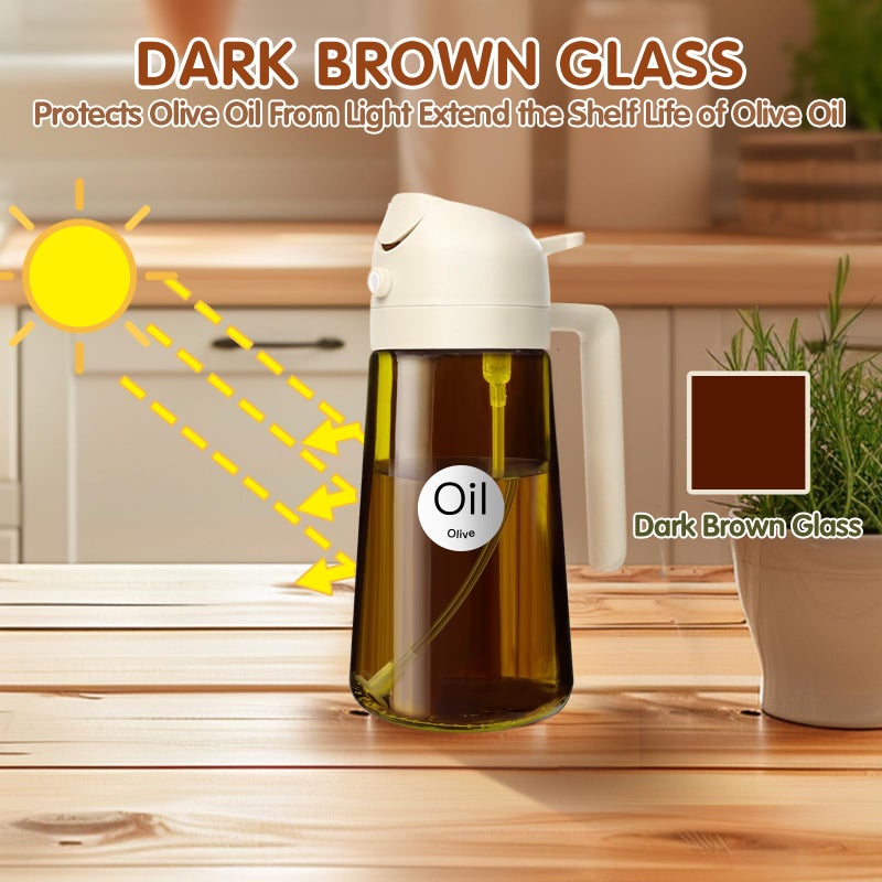 ‎YARRAMATE YARRAMATE 2PCS 16oz/470ml Oil Sprayer for Cooking with Stickers, Food-Grade 2 in 1 Olive Oil Dispenser Bottle for Kitchen, Premium Dark AmberGlass Oil Bottle for Air Fryer, BBQ(White & Orange) - Image 2