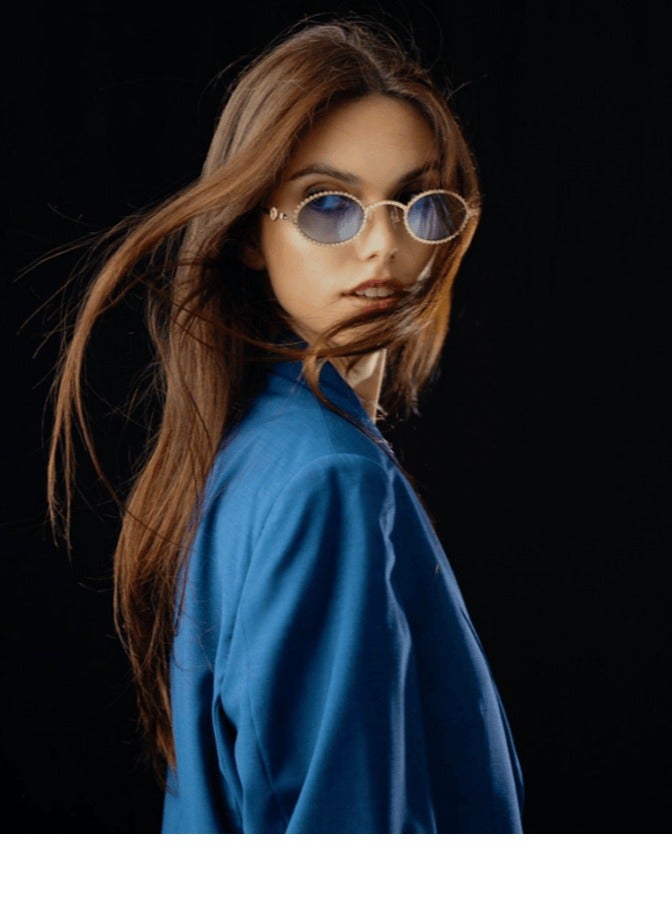 SOL.K Ruxi-K Blue Lense Sunglasses - Striking Blue Nylon Lenses with 100% UV Protection - Durable Stainless Steel Frame Adorned with Swarovski Crystals,Full1-Year Warranty - Image 3